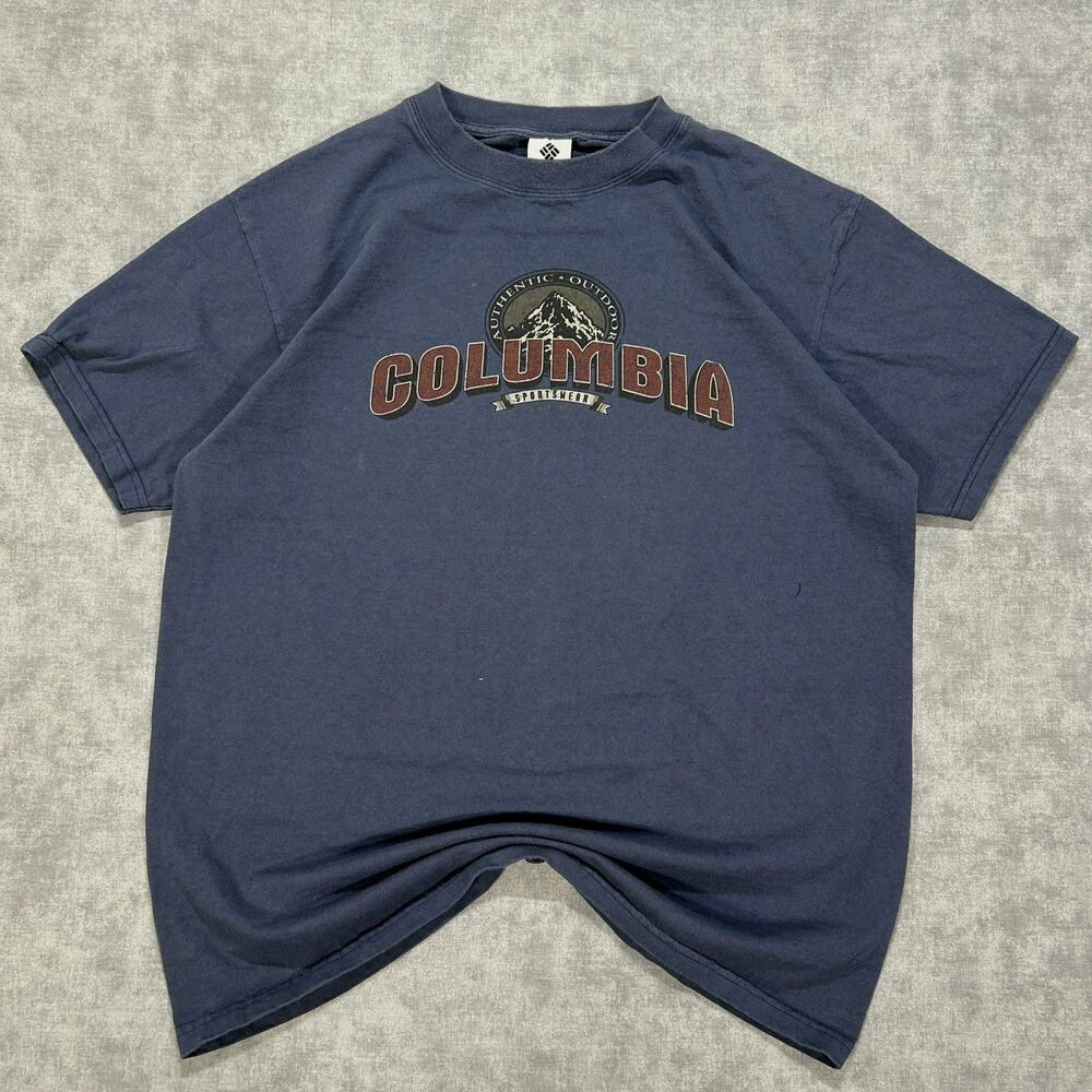 Vintage 90s Columbia Sportswear Graphic Tshirt Mens Large Navy Blue